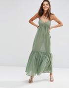 Asos Tiered Maxi Beach Dress - Khaki Green
