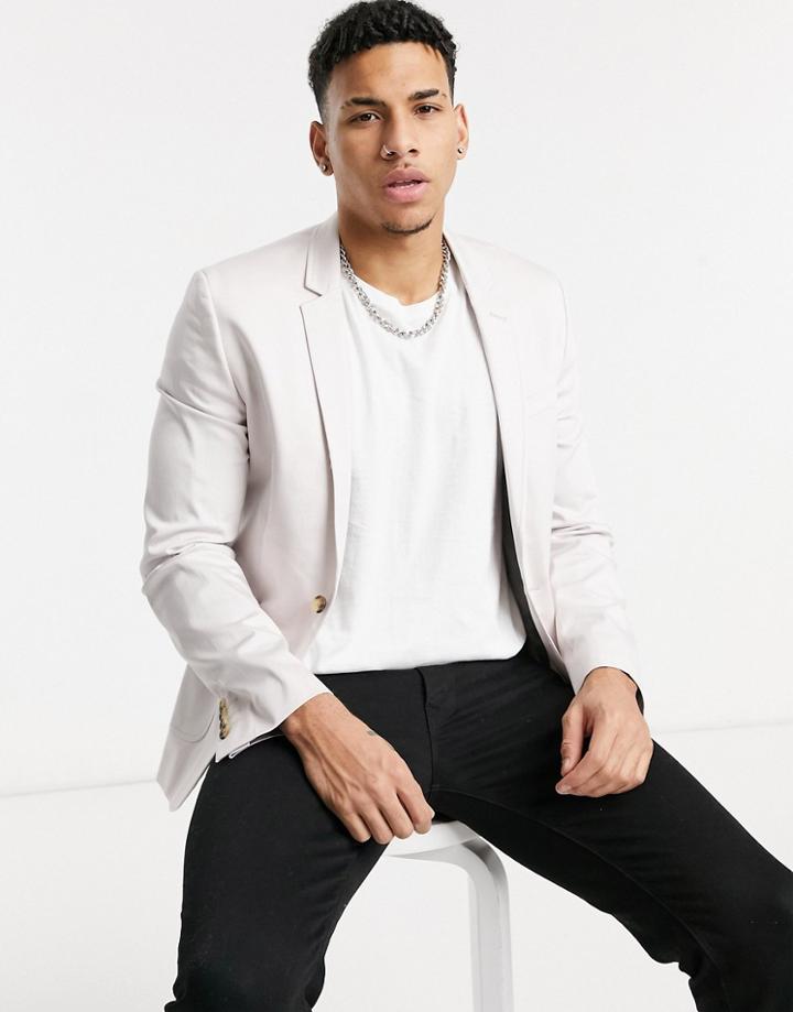 Asos Design Super Skinny Cotton Blazer In Lilac Gray-purple