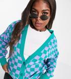 Asos Design Curve Oversized Knitted Cardigan In Checkerboard-multi