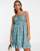 River Island Printed Tassel Trim Mini Dress In Blue