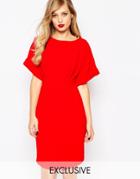 Closet Kimono Sleeve Midi Dress With Tie Back Detail And Split Front - Red
