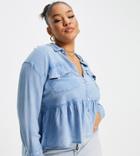 Violet Romance Plus Oversized Chambray Blouse-blues