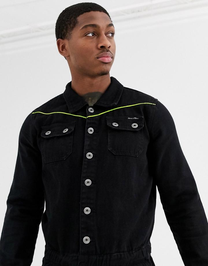 Liquor N Poker Boiler Suit With Neon Piping In Black