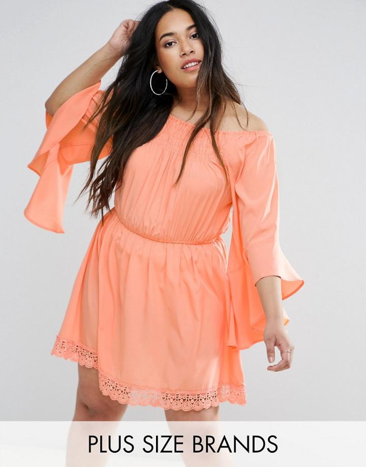 Ax Paris Plus Flutter Sleeve Dress - Pink