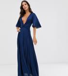 Asos Design Tall Twist Detail Pleated Kimono Maxi Dress - Blue