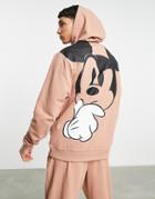 Asos Design Hoodie With Mickey Mouse Print In Brown - Part Of A Set