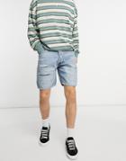 Pull & Bear Regular Fit Shorts With Heavy Rips In Light Blue-blues
