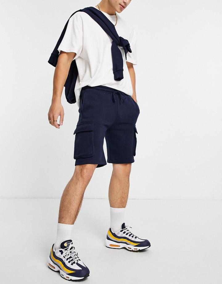 Topman Cargo Jersey Shorts In Navy - Part Of A Set