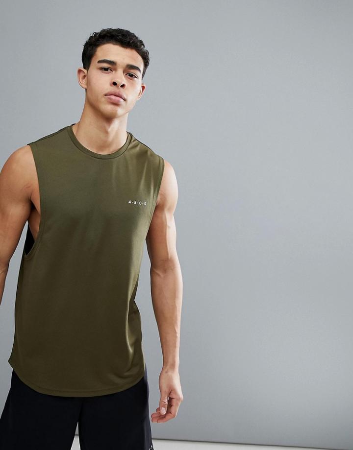 Asos 4505 Longline Sleeveless T-shirt With Quick Dry In Khaki - Green