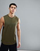 Asos 4505 Longline Sleeveless T-shirt With Quick Dry In Khaki - Green