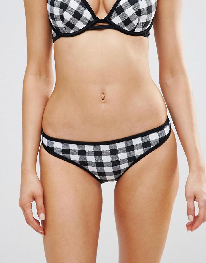 New Look Gingham Bikini Bottom - Black