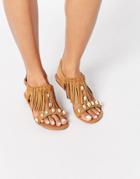 New Look Shell Fringe Sandals - Tan