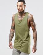 Asos Longline Vest With Asymmetric Hem And Extreme Racer Back In Green - Green