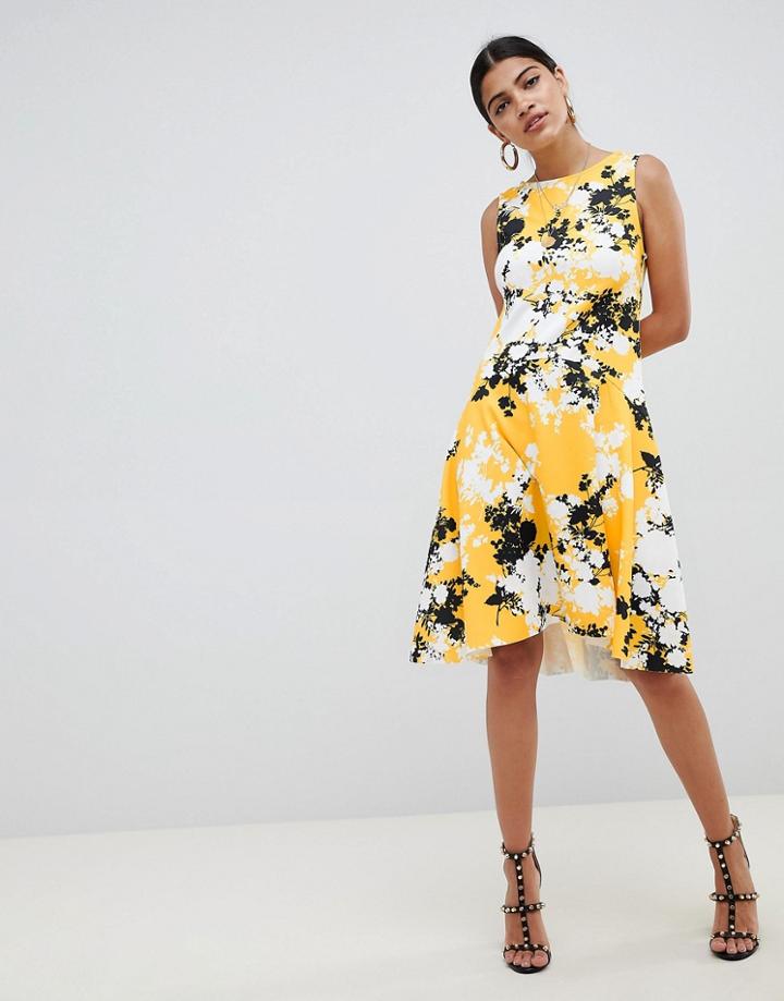 Asos Design Scuba Shift Dress With Full Hem In Shadow Floral - Multi