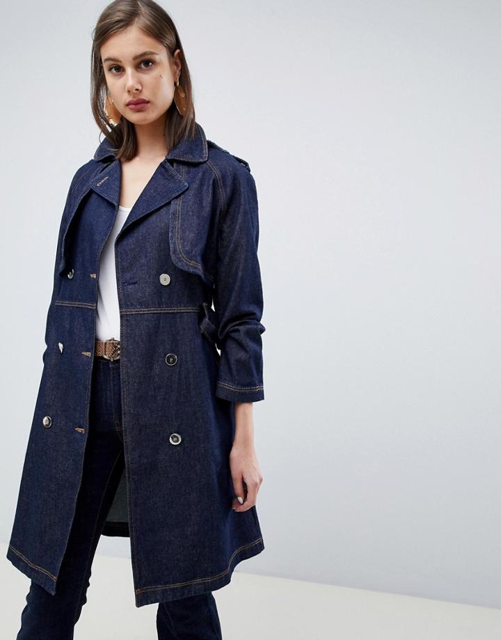 Mango Denim Trench Coat In Blue - Blue