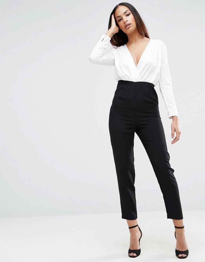 Asos Jumpsuit With Satin Top - Black