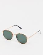 Asos Design Metal Round Sunglasses In Tort With G15 Lens-brown