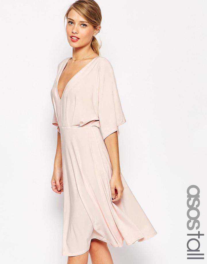 Asos Tall Kimono Plunge Midi Dress - Navy