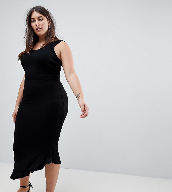 Asos Design Curve Maxi Tank Dress With Scoop Back And Asymmetric Frill Hem - Black