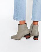 Asos Rea Leather Heeled Ankle Boots - Gray