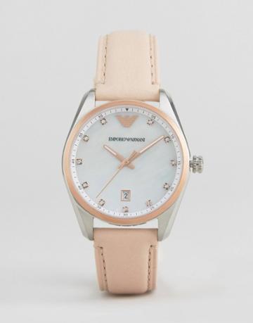 Emporio Armani Tazio Leather Watch - Silver