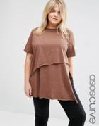 Asos Curve T-shirt With Asymmetric Raw Hem Detail - Brown
