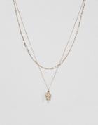 Chained & Able Micro Bunched Layer Pendant Necklace With Figaro Chain In Gold - Gold