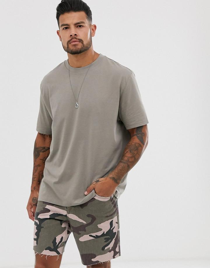 Asos Design Organic Relaxed T-shirt With Crew Neck In Beige