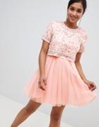Asos Design Embellished Crop Top Tulle Mini Dress - Pink