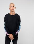 Asos X Help Refugees Long Sleeve Longline T-shirt With Choose Love Sleeve Print - Black