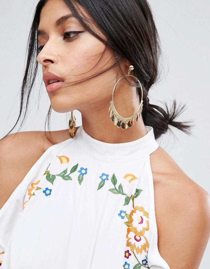 Asos Festival Disc Hoop Earrings - Gold
