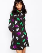 Sportmax Code Peirak Dress In Leaf Print With Neck Tie - Black