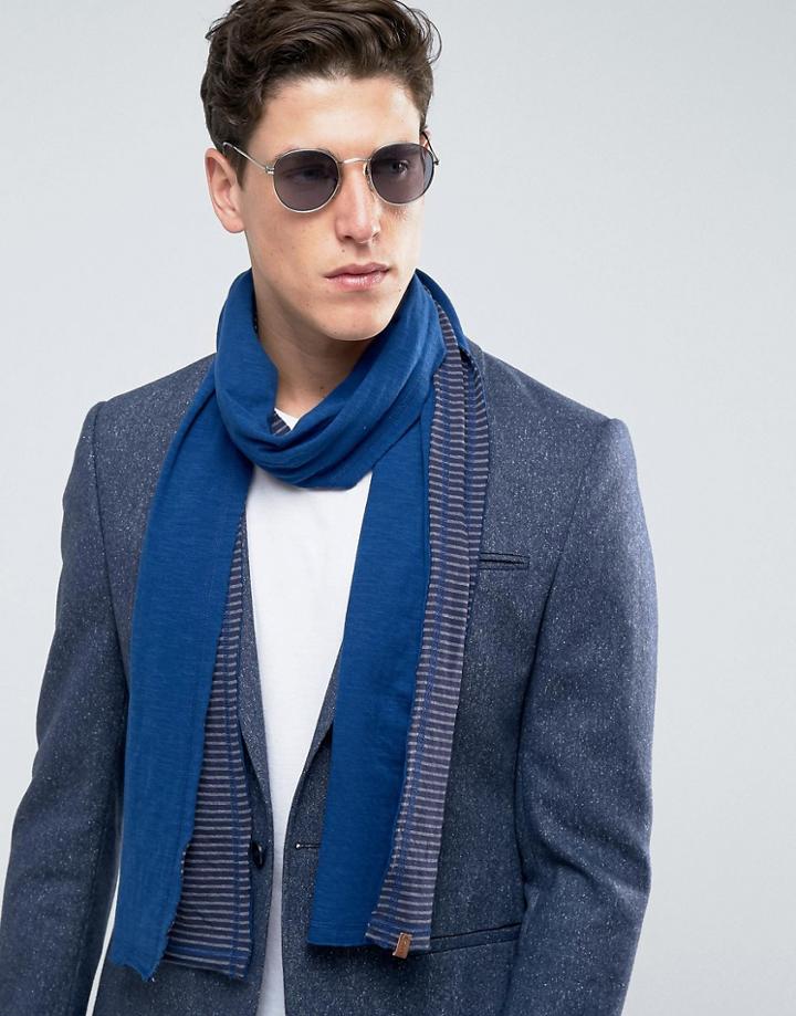 Esprit Lightweight Scarf With Stripe In Jersey - Blue