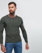 Asos Longline Muscle Fit Ribbed Sweater In Khaki Twist - Green