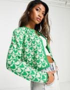 Only Cardigan In Green Heart Print