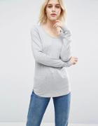 Asos T-shirt With Long Sleeve And Scoop Neck - Gray