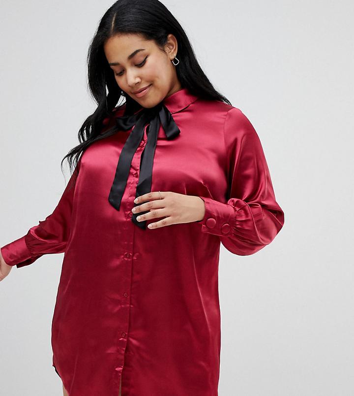 Junarose Pussybow Shirt Dress - Red