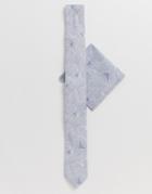 Twisted Tailor Tie And Pocket Square Set In Gray Floral