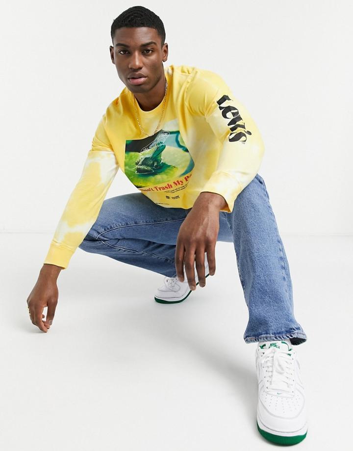 Levi's Relaxed Fit Humor Logo Arm & Front Print Long Sleeve Top In Shadow Lime Yellow