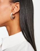 Asos Design Hoop Earrings In Triple Row Pearl Design In Gold Tone