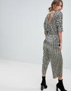 Miss Selfridge Metallic Angel Sleeve Plisse Jumpsuit - Gold