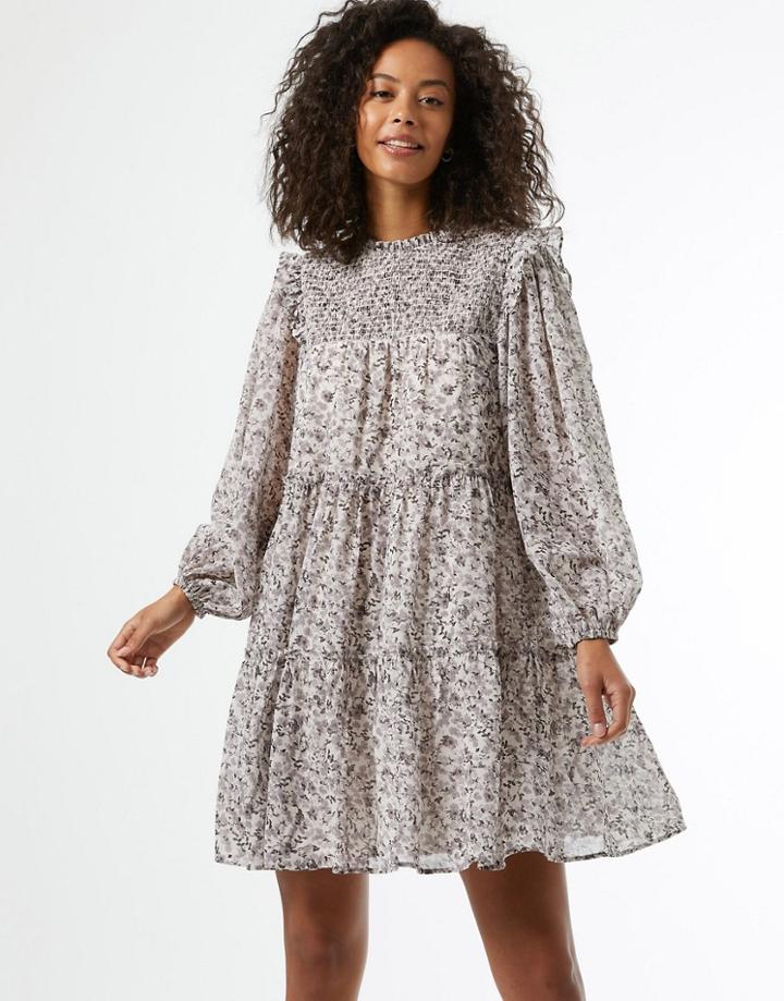 Miss Selfridge Chiffon Smock Dress In Purple Floral-grey