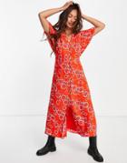 Whistles Ella Floral Midi Tea Dress In Red