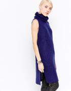 First & I Roll Neck Sleeveless Sweater Dress - Blue Depths