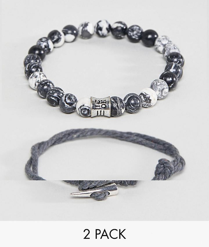 Icon Brand Gray Cord & Beaded Bracelet In 2 Pack - Gray