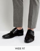 Asos Wide Fit Monk Shoes In Black Leather - Black