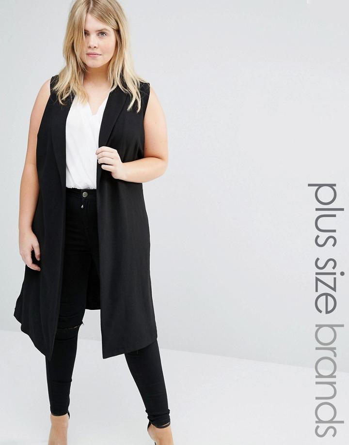 New Look Plus Tie Waist Sleeveless Duster Coat - Black