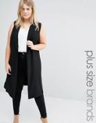 New Look Plus Tie Waist Sleeveless Duster Coat - Black