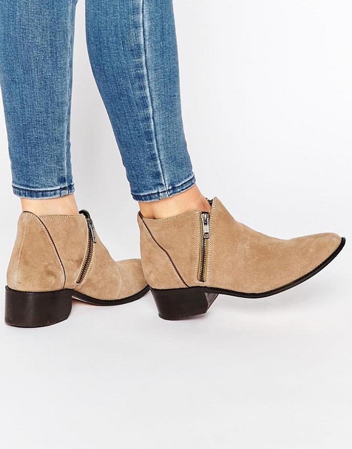 H By Hudson Zip Suede Ankle Boots - Beige Suede