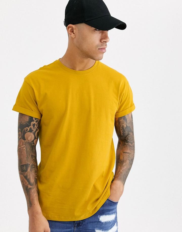 New Look Roll Sleeve T-shirt In Yellow